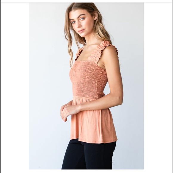 NWT Pink Desert Ruffled Strap Smocked Flowy Tank Top - Picture 2 of 13